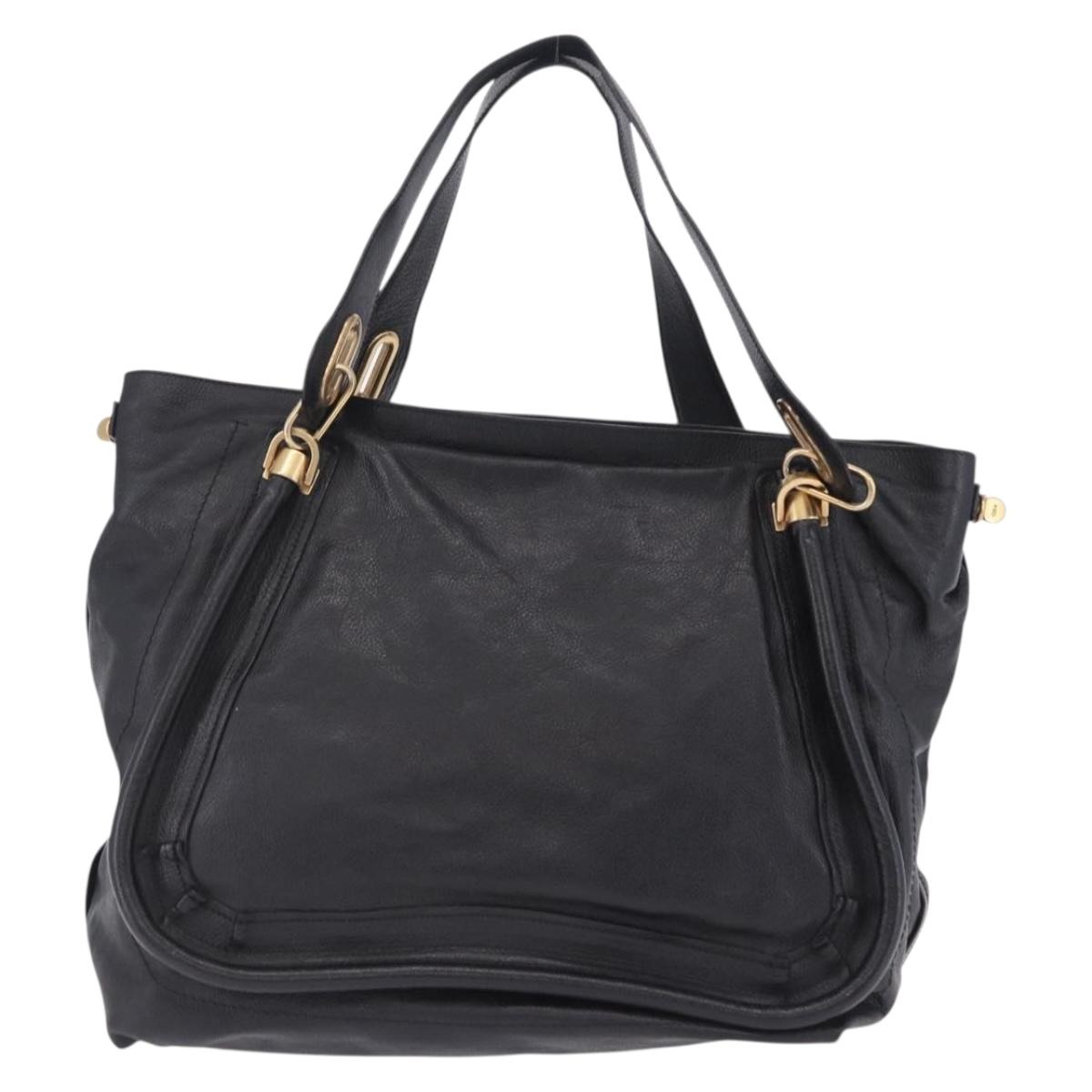 Chloe Paraty Hand Bag Leather Black Gold Tone Auth ka6106