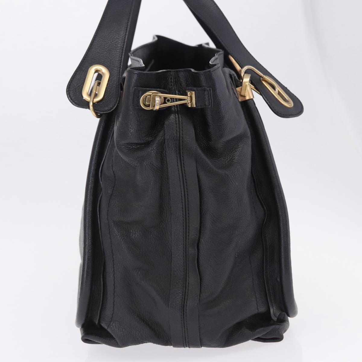 Chloe Paraty Hand Bag Leather Black Gold Tone Auth ka6106