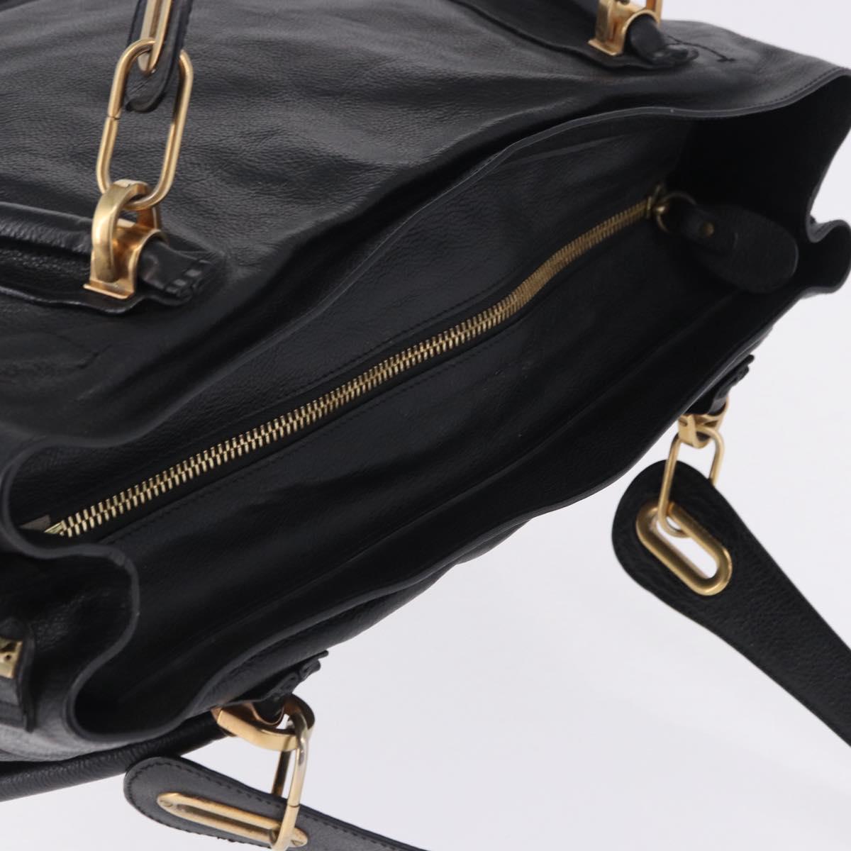 Chloe Paraty Hand Bag Leather Black Gold Tone Auth ka6106