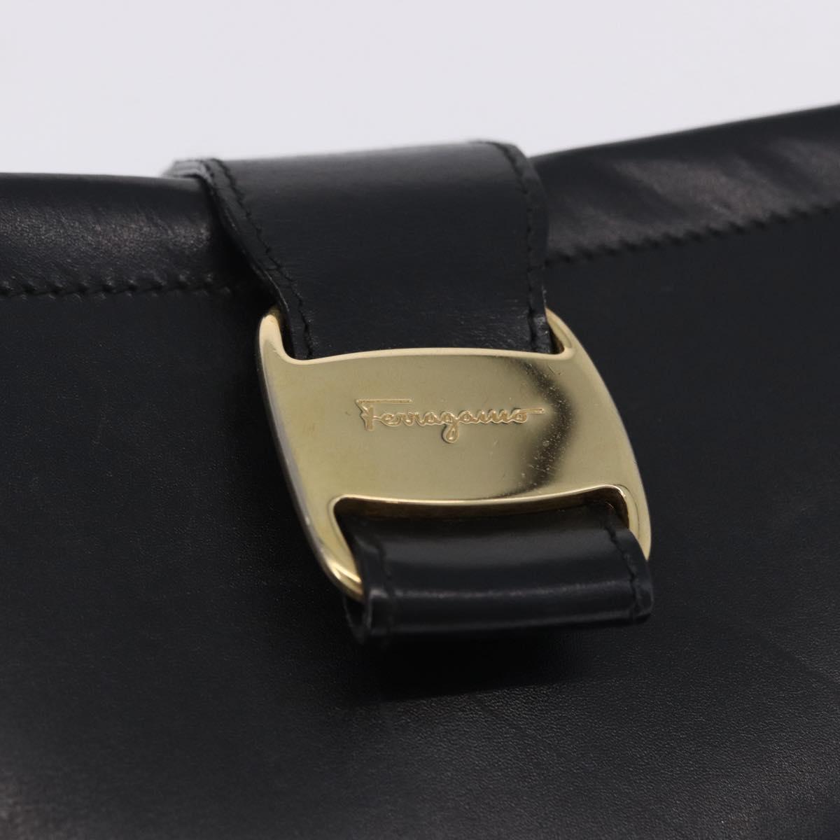Salvatore Ferragamo Vala Shoulder Bag Leather Black Gold Tone Auth ka6109