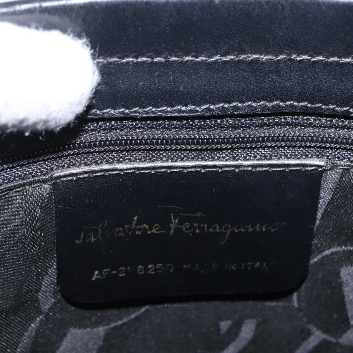 Salvatore Ferragamo Vala Shoulder Bag Leather Black Gold Tone Auth ka6109