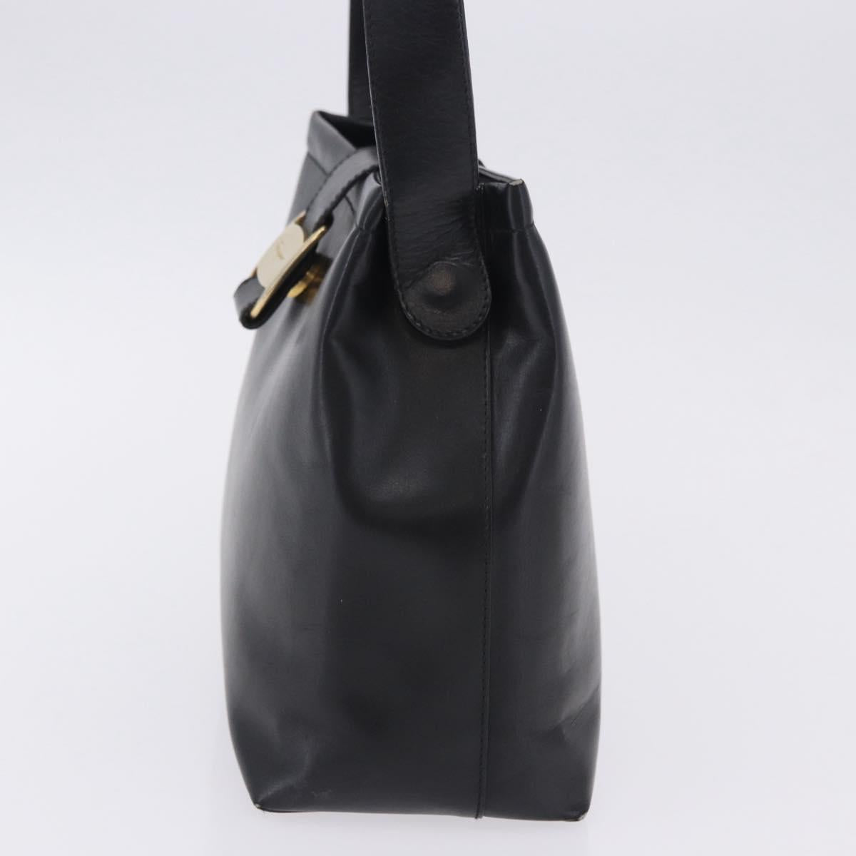 Salvatore Ferragamo Vala Shoulder Bag Leather Black Gold Tone Auth ka6109