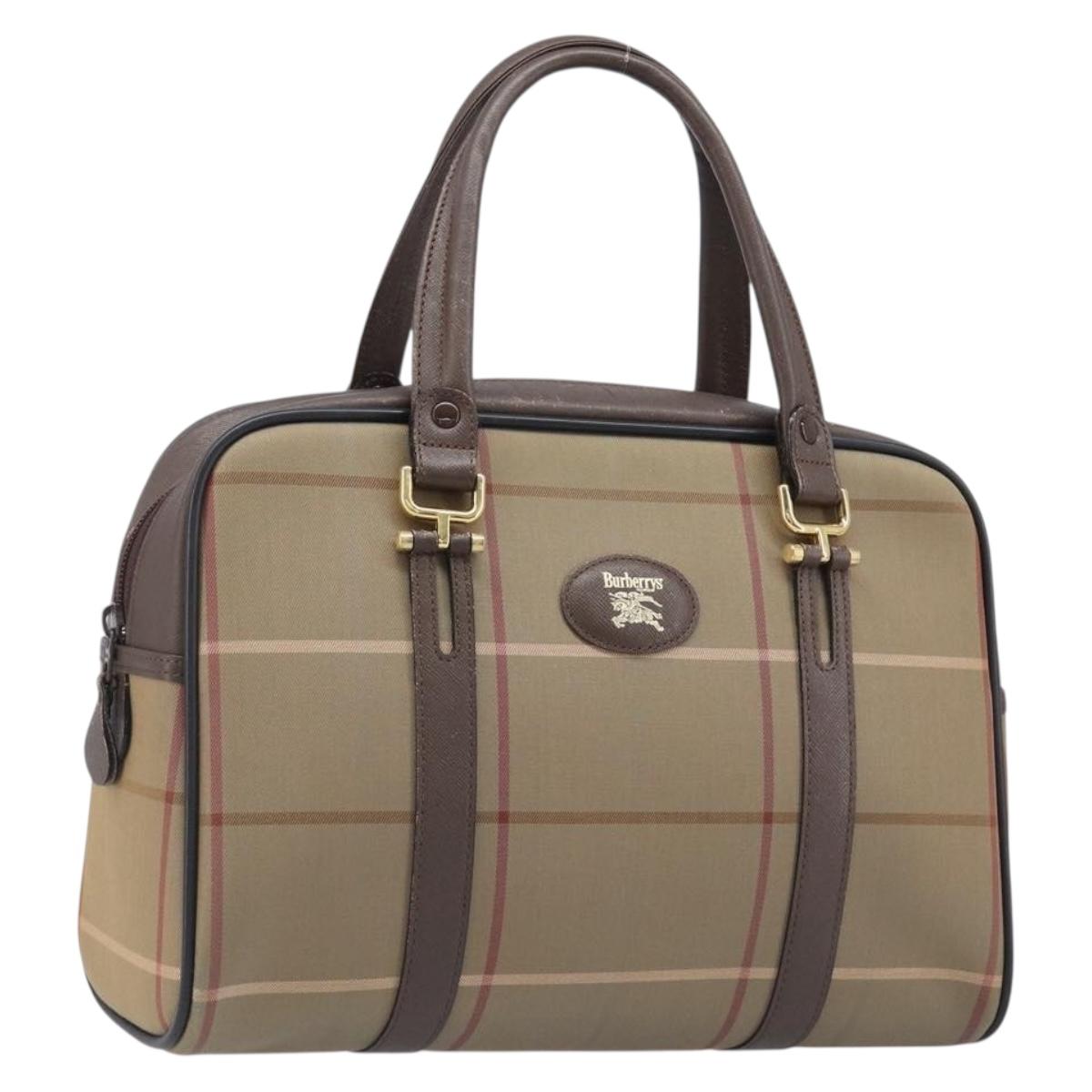 Burberrys Nova Check Hand Bag Canvas Beige Gold Tone Auth ka6111