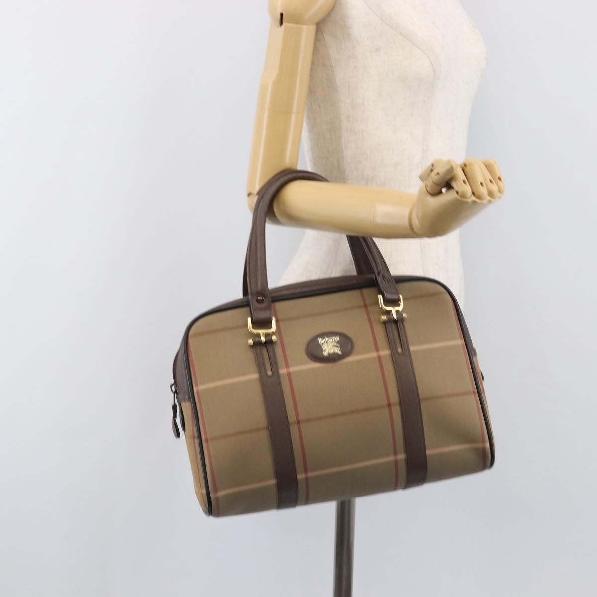 Burberrys Nova Check Hand Bag Canvas Beige Gold Tone Auth ka6111