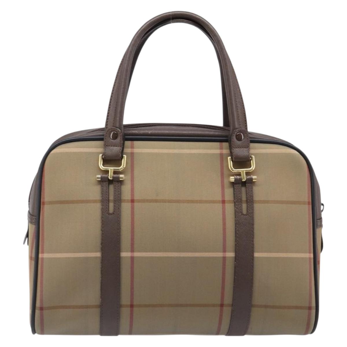 Burberrys Nova Check Hand Bag Canvas Beige Gold Tone Auth ka6111