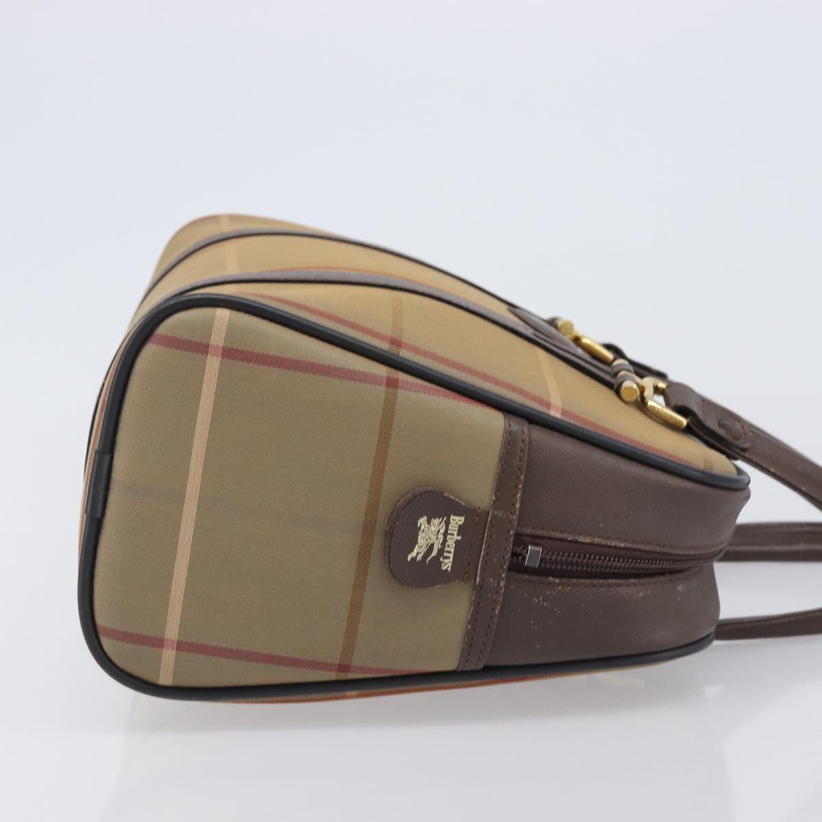 Burberrys Nova Check Hand Bag Canvas Beige Gold Tone Auth ka6111