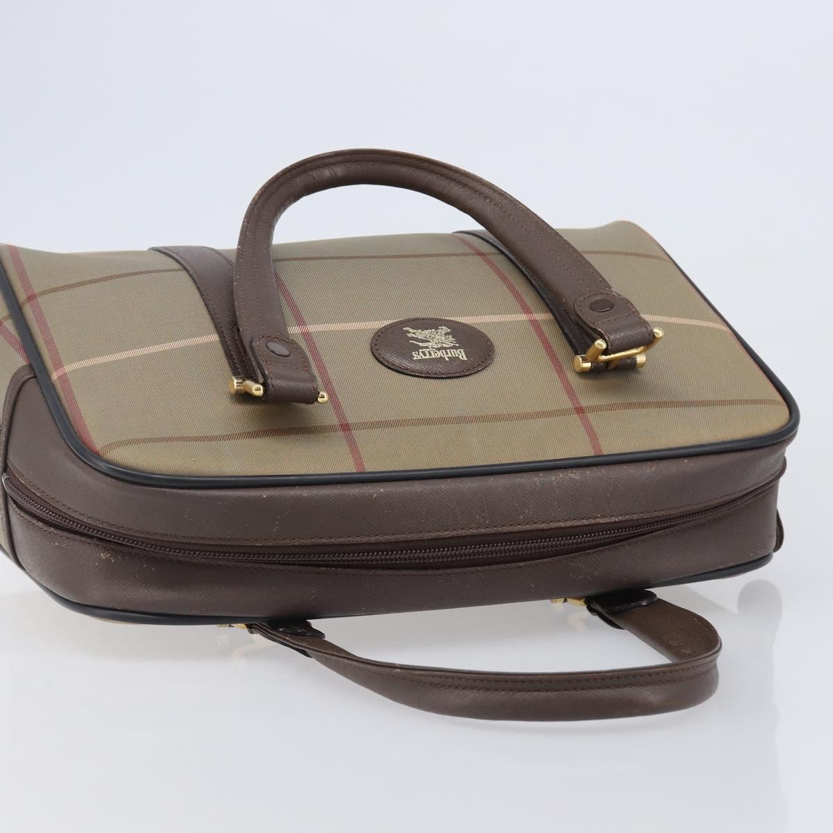 Burberrys Nova Check Hand Bag Canvas Beige Gold Tone Auth ka6111