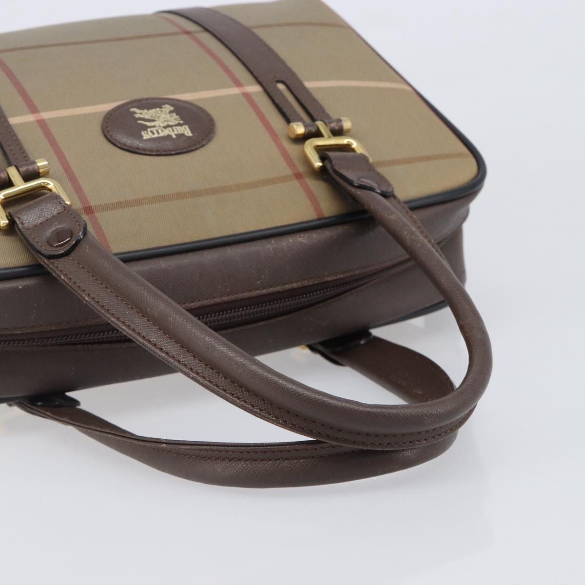 Burberrys Nova Check Hand Bag Canvas Beige Gold Tone Auth ka6111