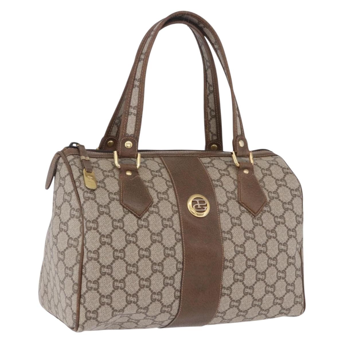 GUCCI GUCCI Plus Hand Bag PVC Leather Beige Gold Tone Auth ka6112