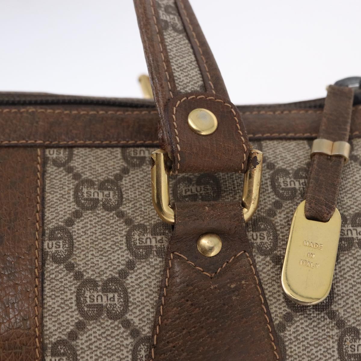 GUCCI GUCCI Plus Hand Bag PVC Leather Beige Gold Tone Auth ka6112