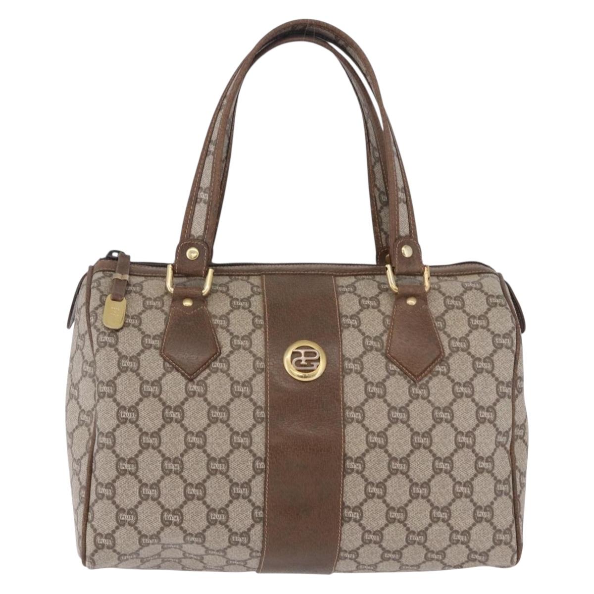 GUCCI GUCCI Plus Hand Bag PVC Leather Beige Gold Tone Auth ka6112