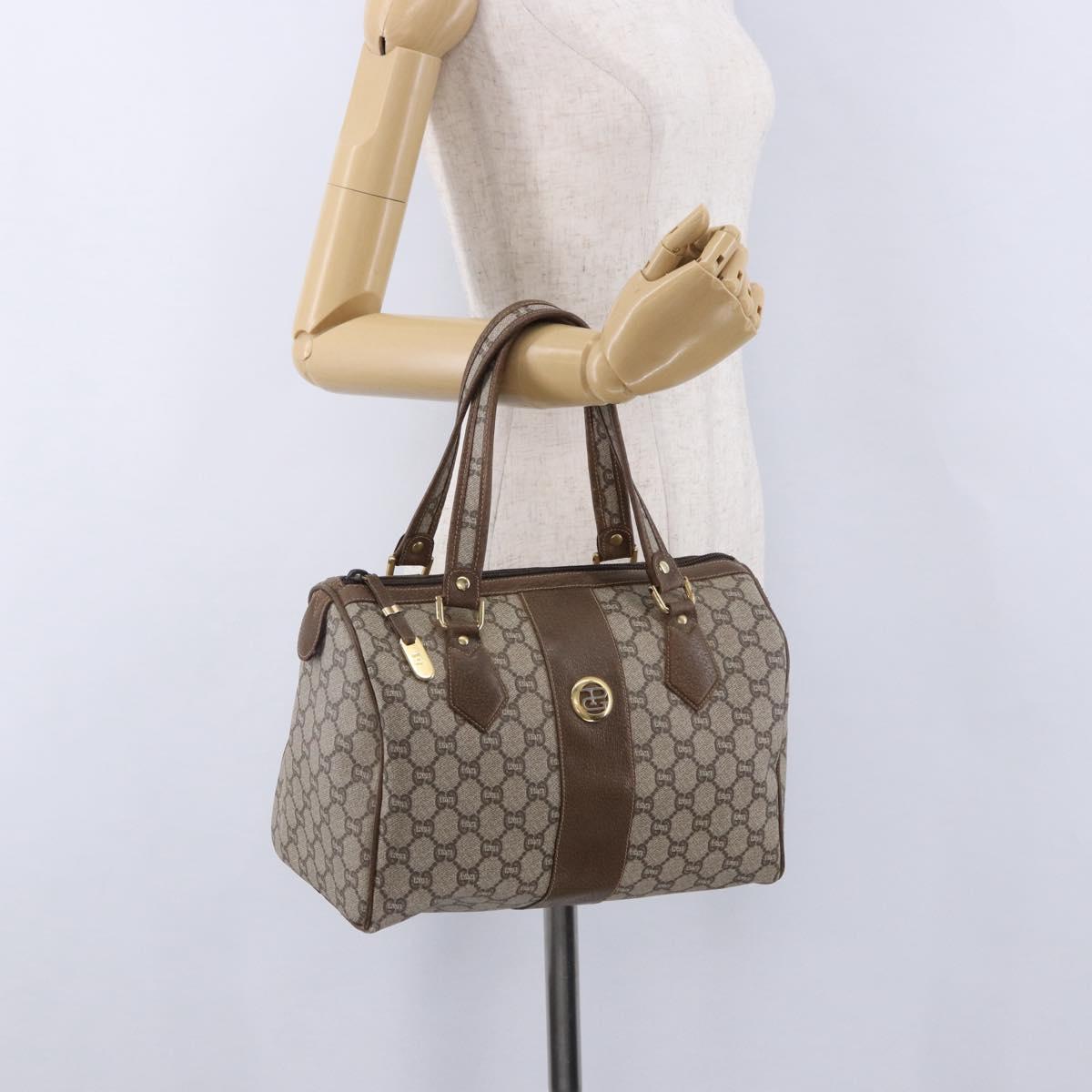 GUCCI GUCCI Plus Hand Bag PVC Leather Beige Gold Tone Auth ka6112