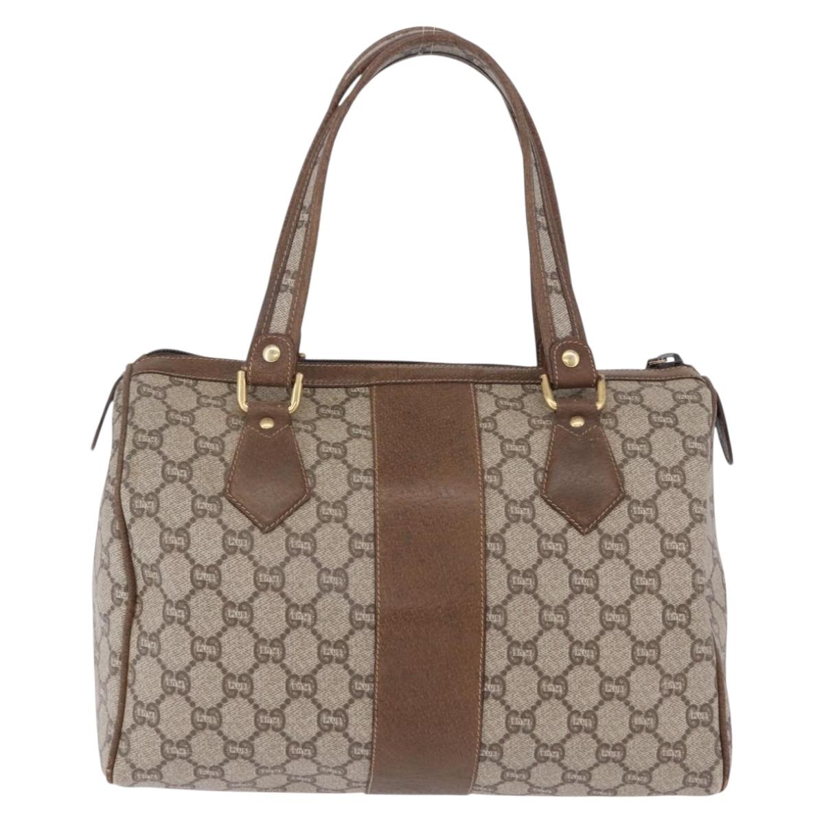 GUCCI GUCCI Plus Hand Bag PVC Leather Beige Gold Tone Auth ka6112
