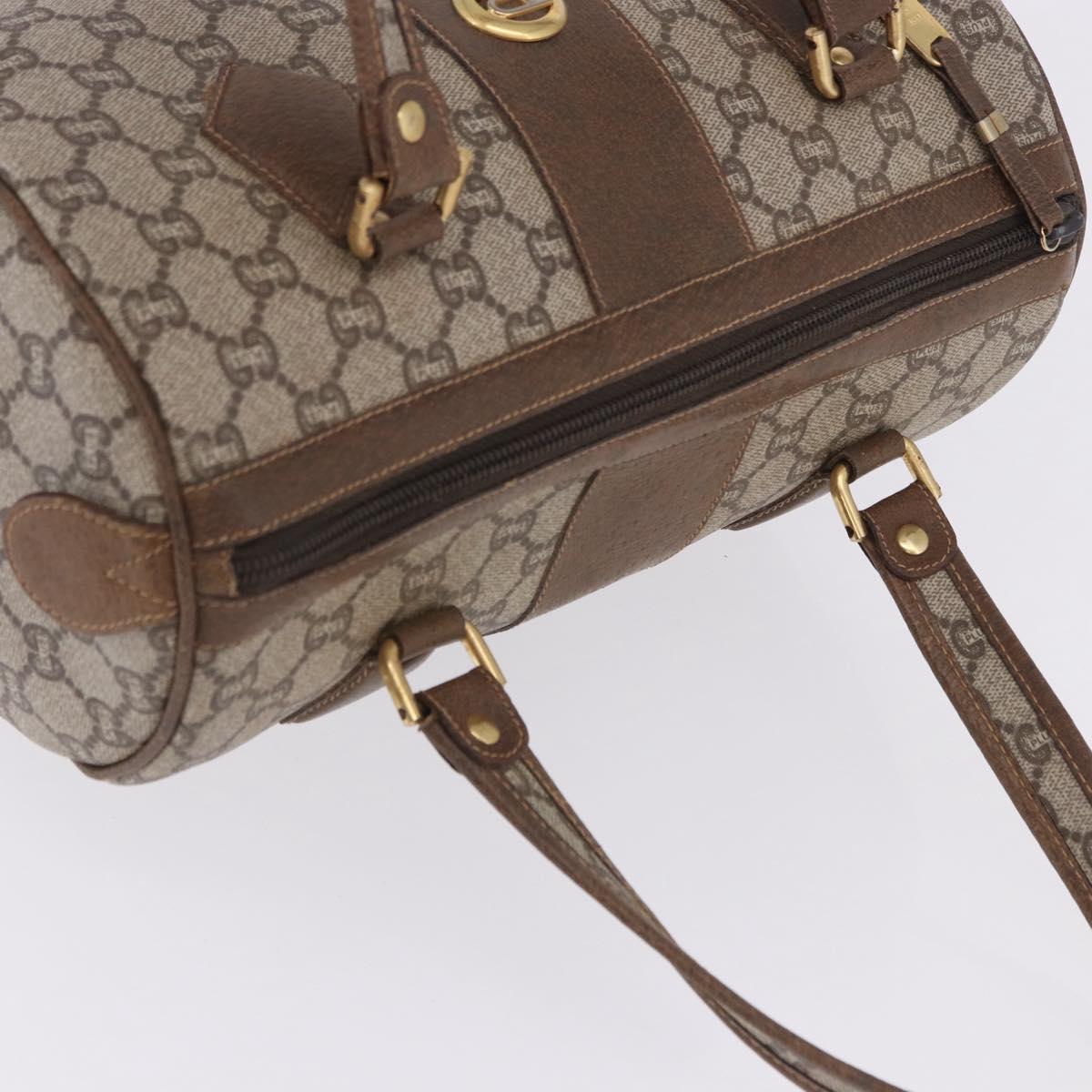 GUCCI GUCCI Plus Hand Bag PVC Leather Beige Gold Tone Auth ka6112