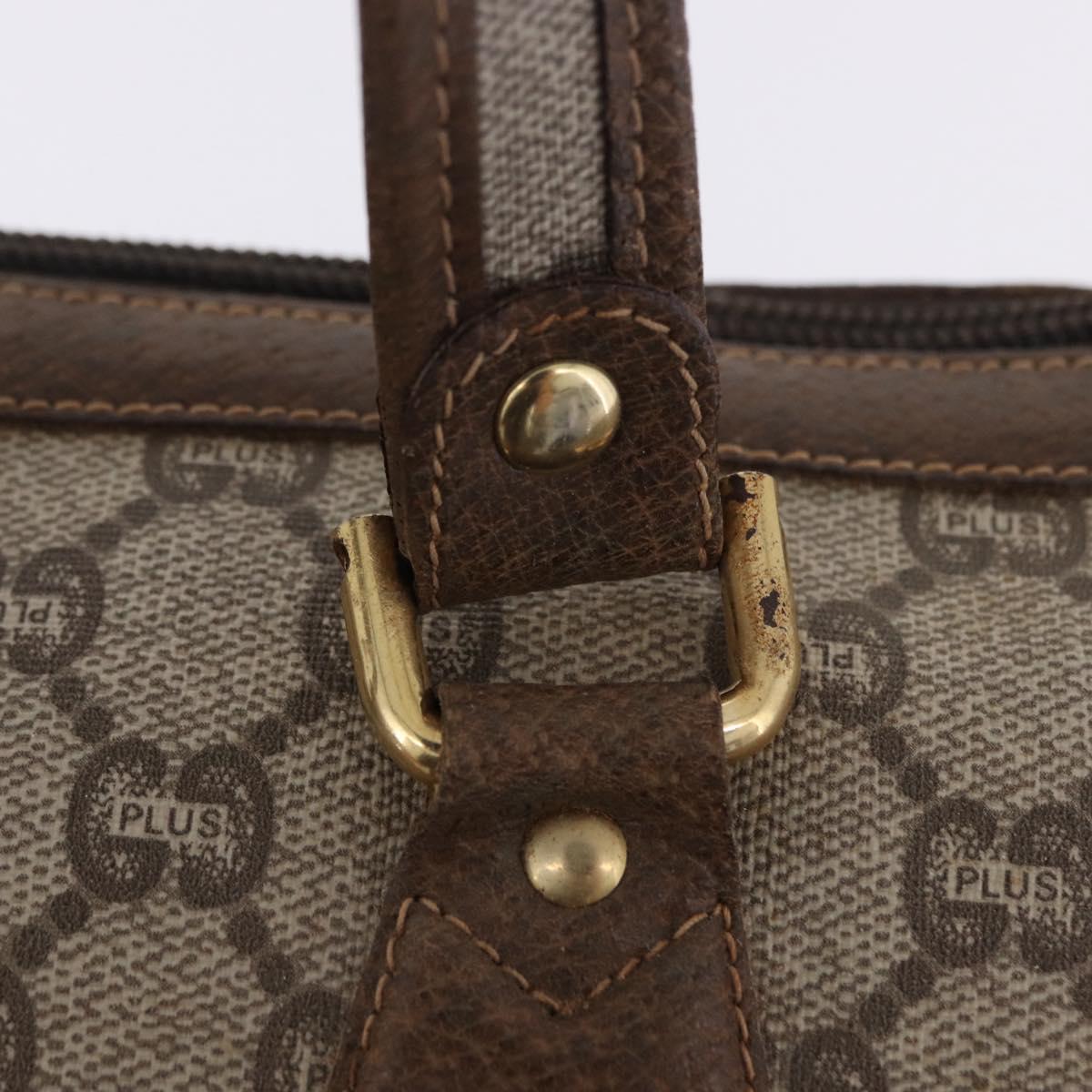 GUCCI GUCCI Plus Hand Bag PVC Leather Beige Gold Tone Auth ka6112