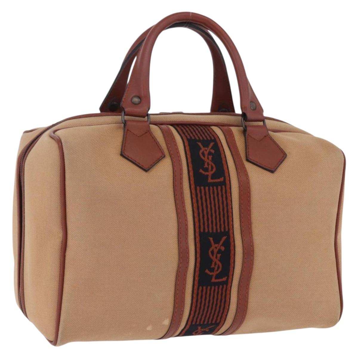 SAINT LAURENT Hand Bag Canvas Beige Brown Auth ka6114