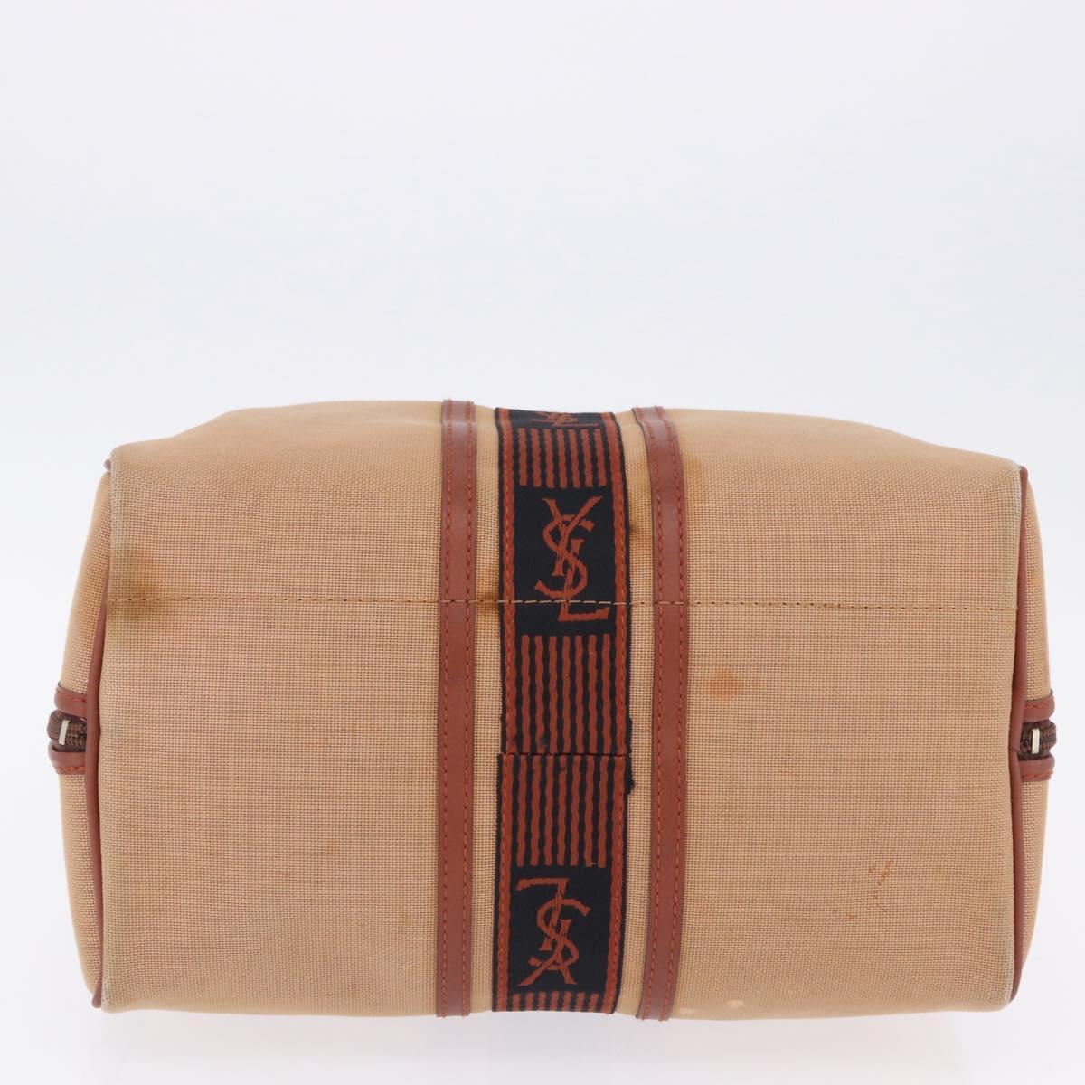 SAINT LAURENT Hand Bag Canvas Beige Brown Auth ka6114