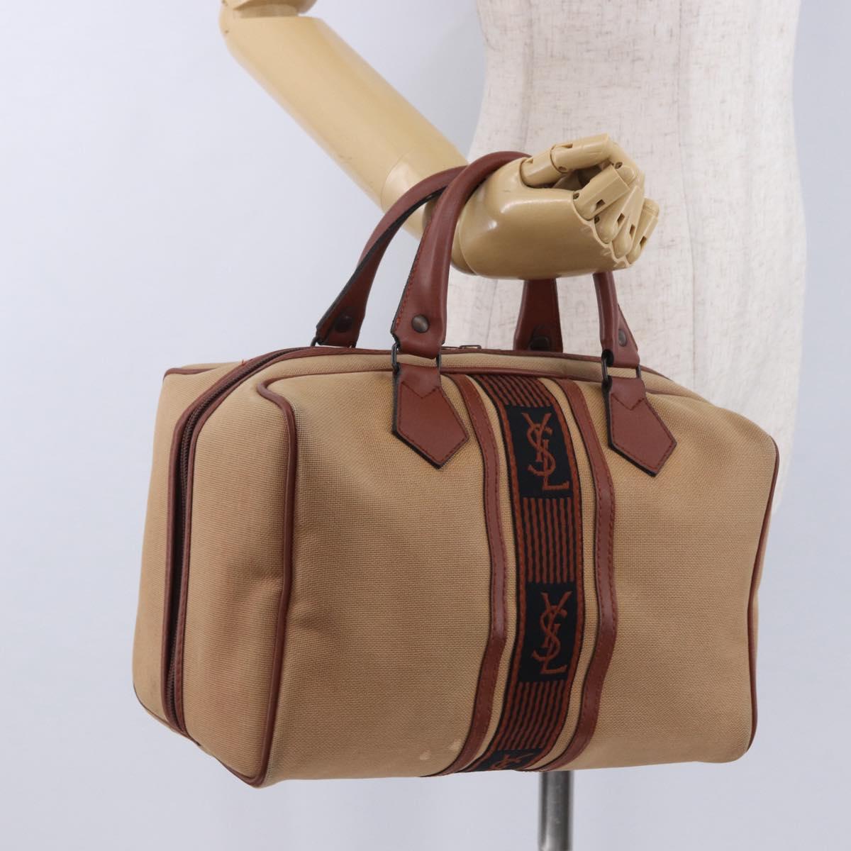 SAINT LAURENT Hand Bag Canvas Beige Brown Auth ka6114