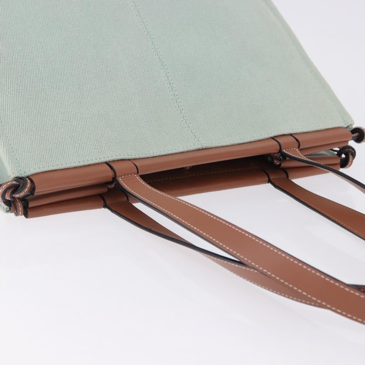 LOEWE Anagram Cushion Tote Bag Canvas Light Green Auth ka6118A