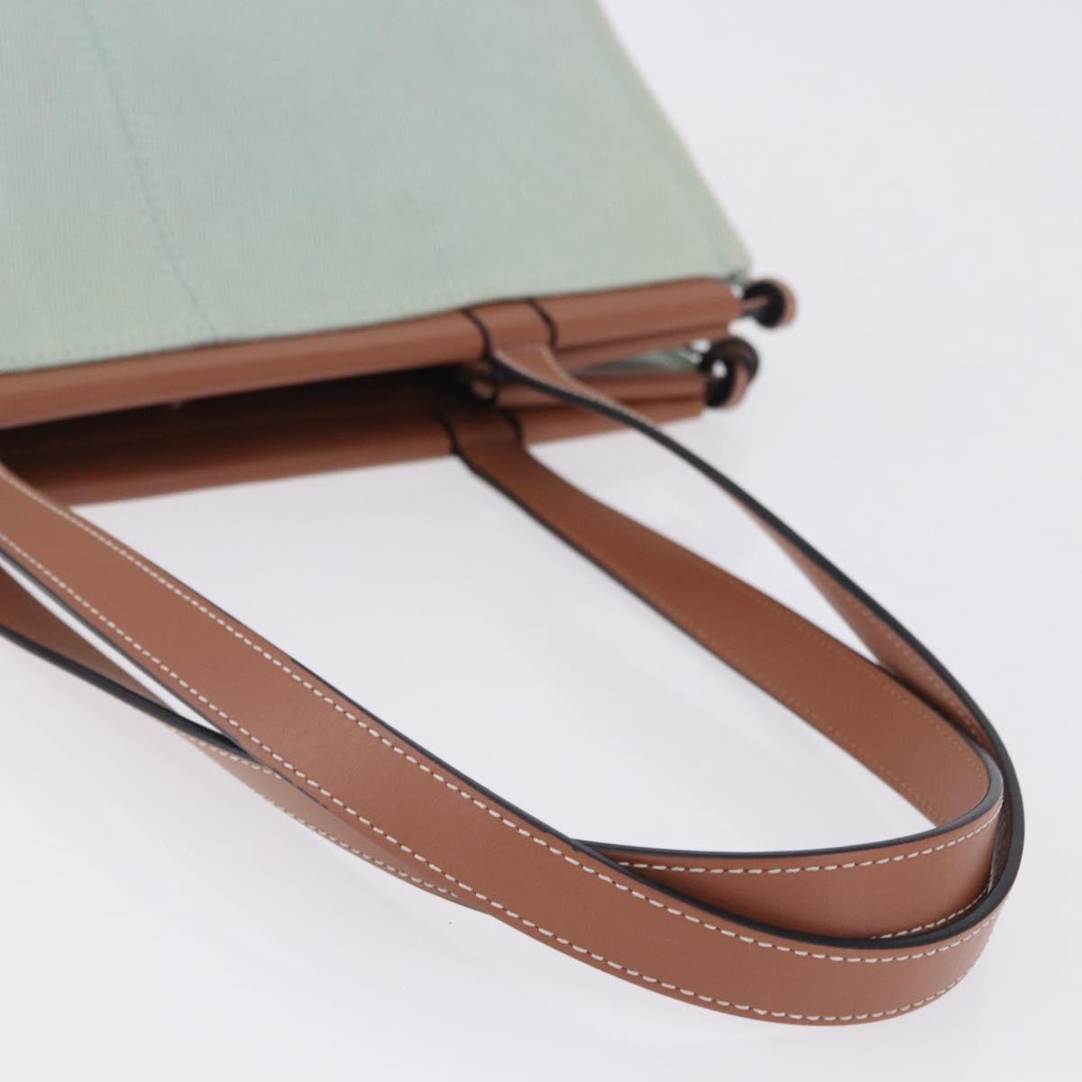LOEWE Anagram Cushion Tote Bag Canvas Light Green Auth ka6118A