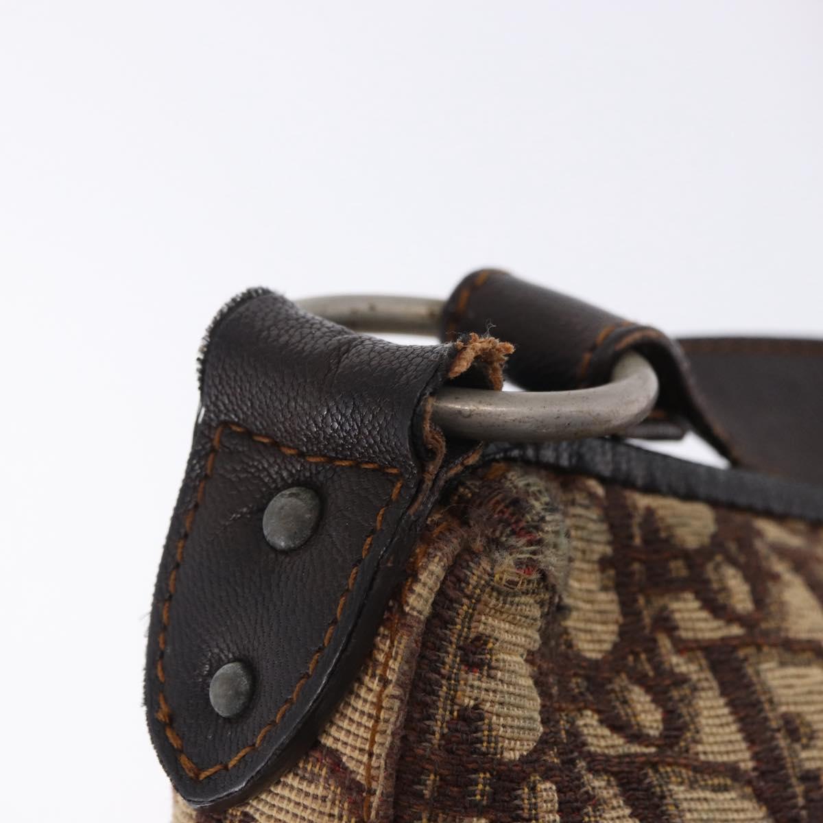 Christian Dior Trotter Canvas Shoulder Bag Beige Silver Auth ka6123A