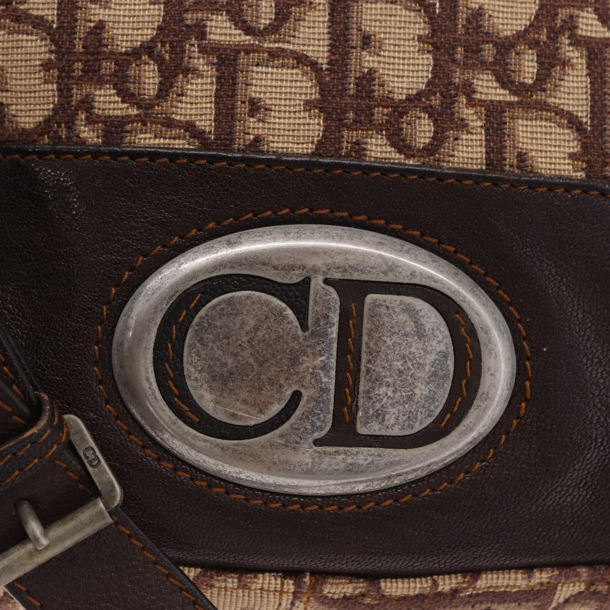Christian Dior Trotter Canvas Shoulder Bag Beige Silver Auth ka6123A