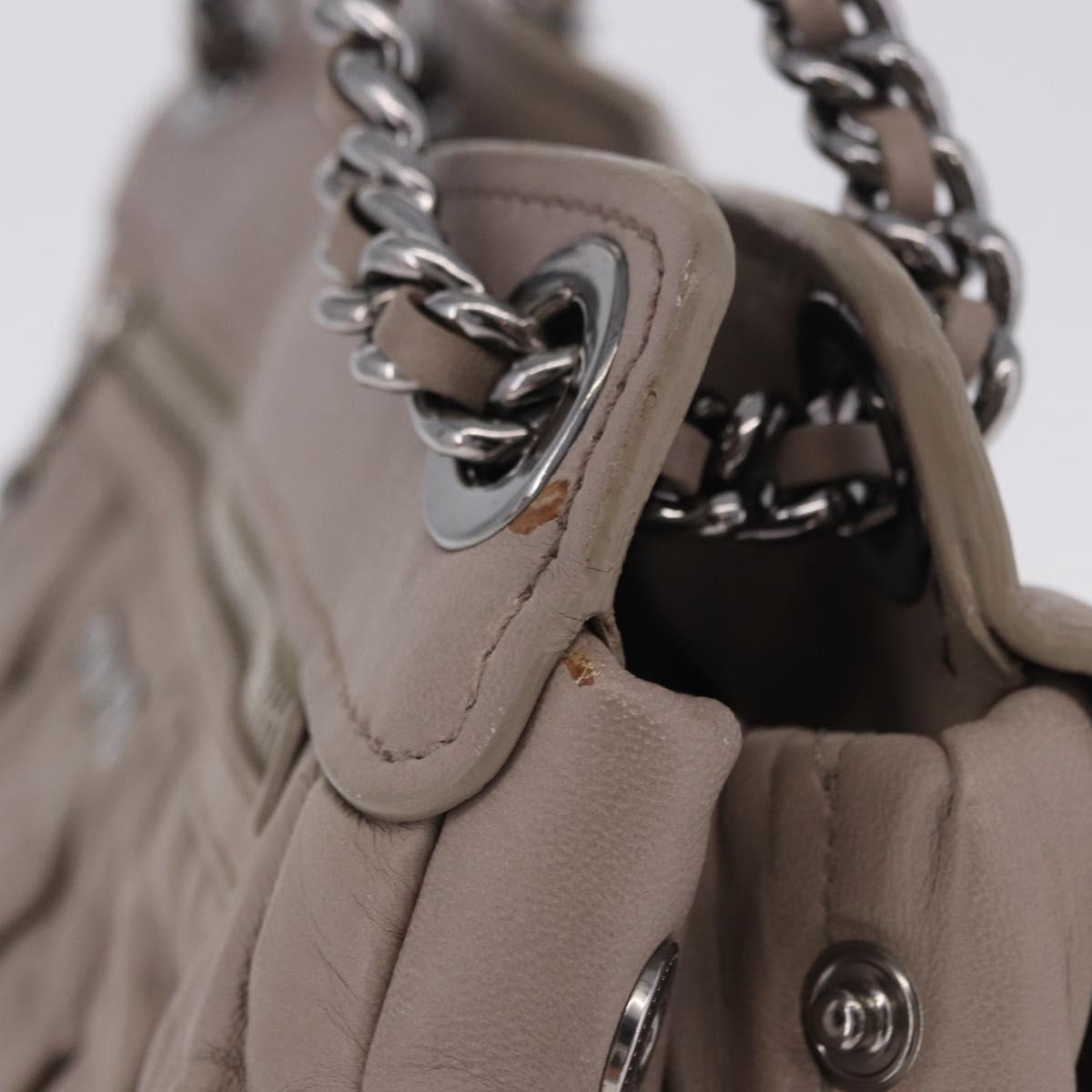 Miu Miu Matelasse Chain Shoulder Bag Leather Beige Silver Auth ka6124M