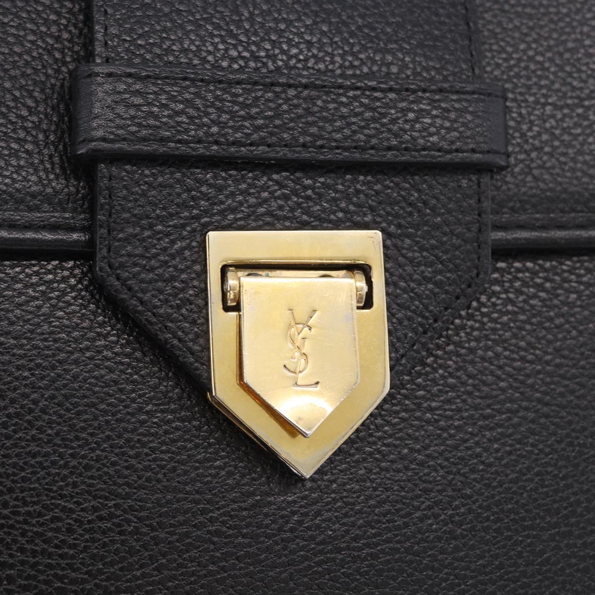 SAINT LAURENT Shoulder Bag Leather Black Gold Tone Auth ka6131