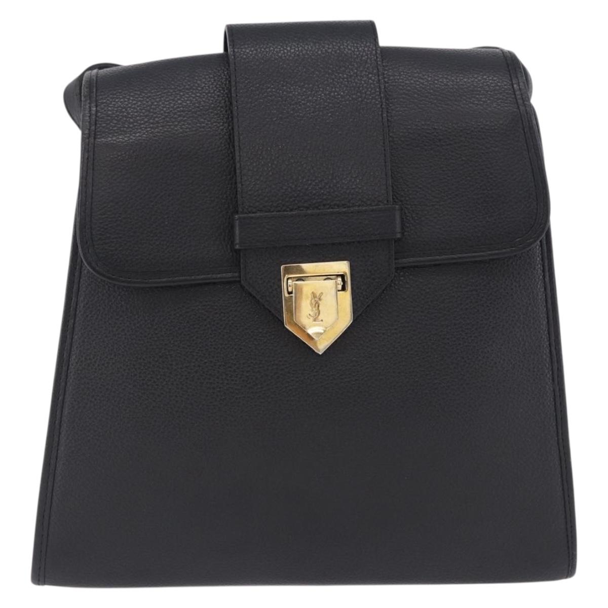 SAINT LAURENT Shoulder Bag Leather Black Gold Tone Auth ka6131