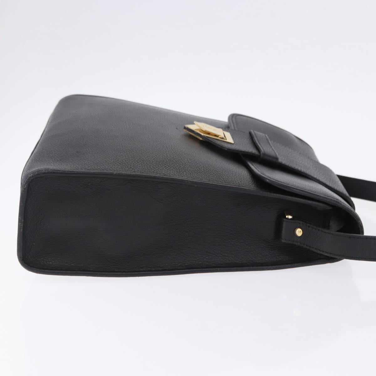 SAINT LAURENT Shoulder Bag Leather Black Gold Tone Auth ka6131