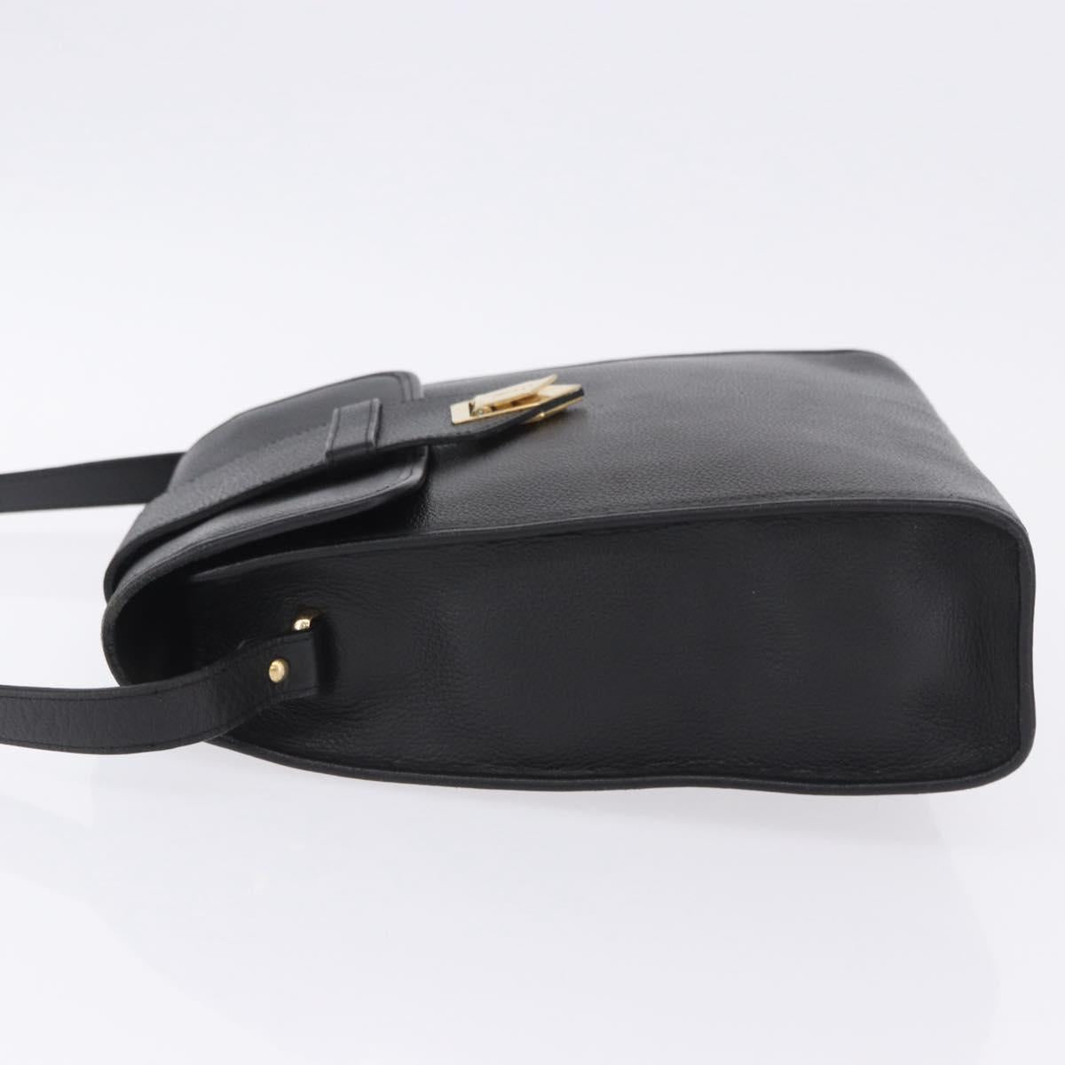 SAINT LAURENT Shoulder Bag Leather Black Gold Tone Auth ka6131