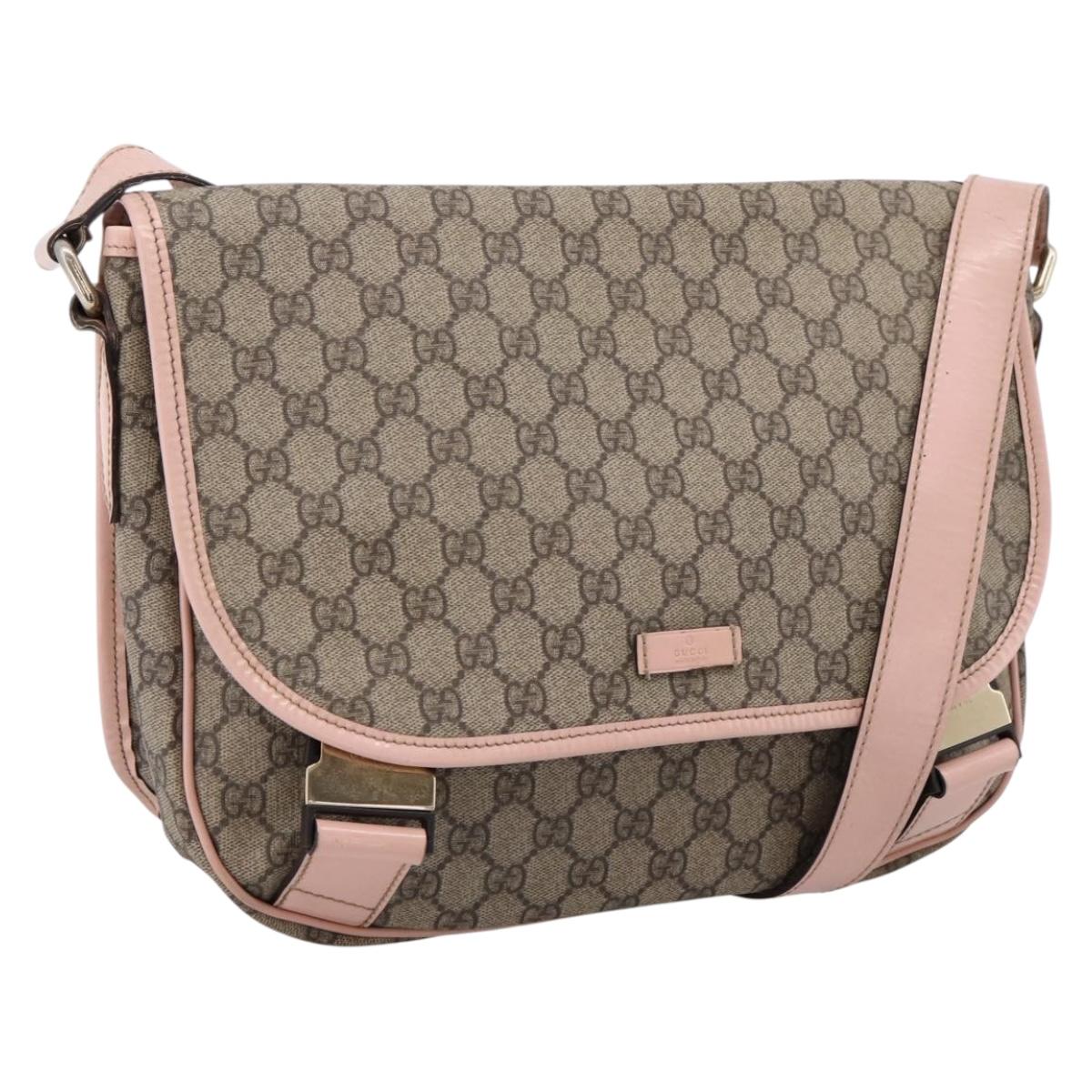 GUCCI GG Supreme Shoulder Bag PVC Beige Silver 201732 Auth ka6132