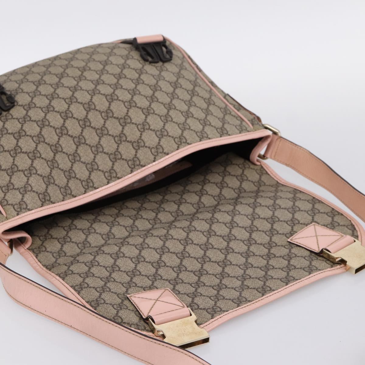 GUCCI GG Supreme Shoulder Bag PVC Beige Silver 201732 Auth ka6132