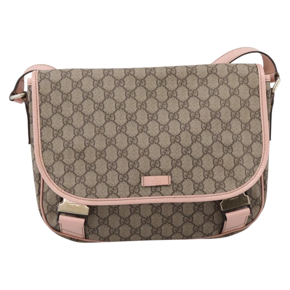 GUCCI GG Supreme Shoulder Bag PVC Beige Silver 201732 Auth ka6132