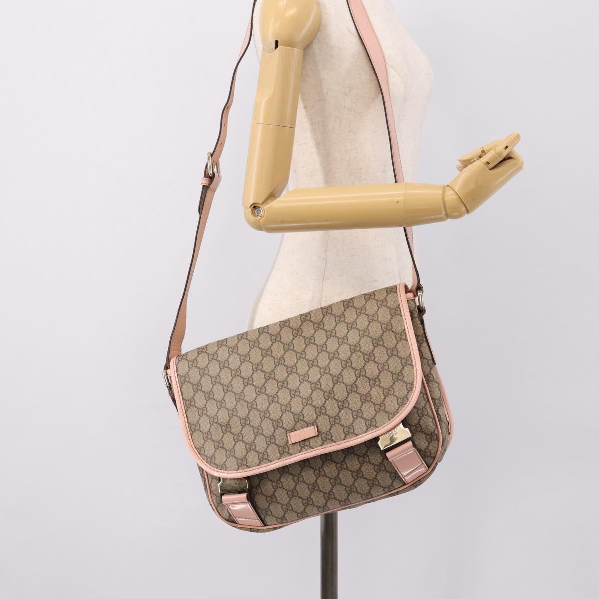 GUCCI GG Supreme Shoulder Bag PVC Beige Silver 201732 Auth ka6132