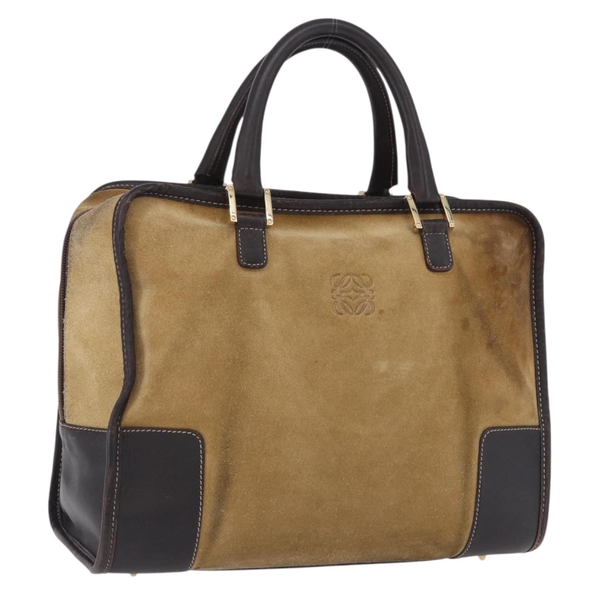 LOEWE Amazona 32 Hand Bag Suede Beige Gold Tone Auth ka6134