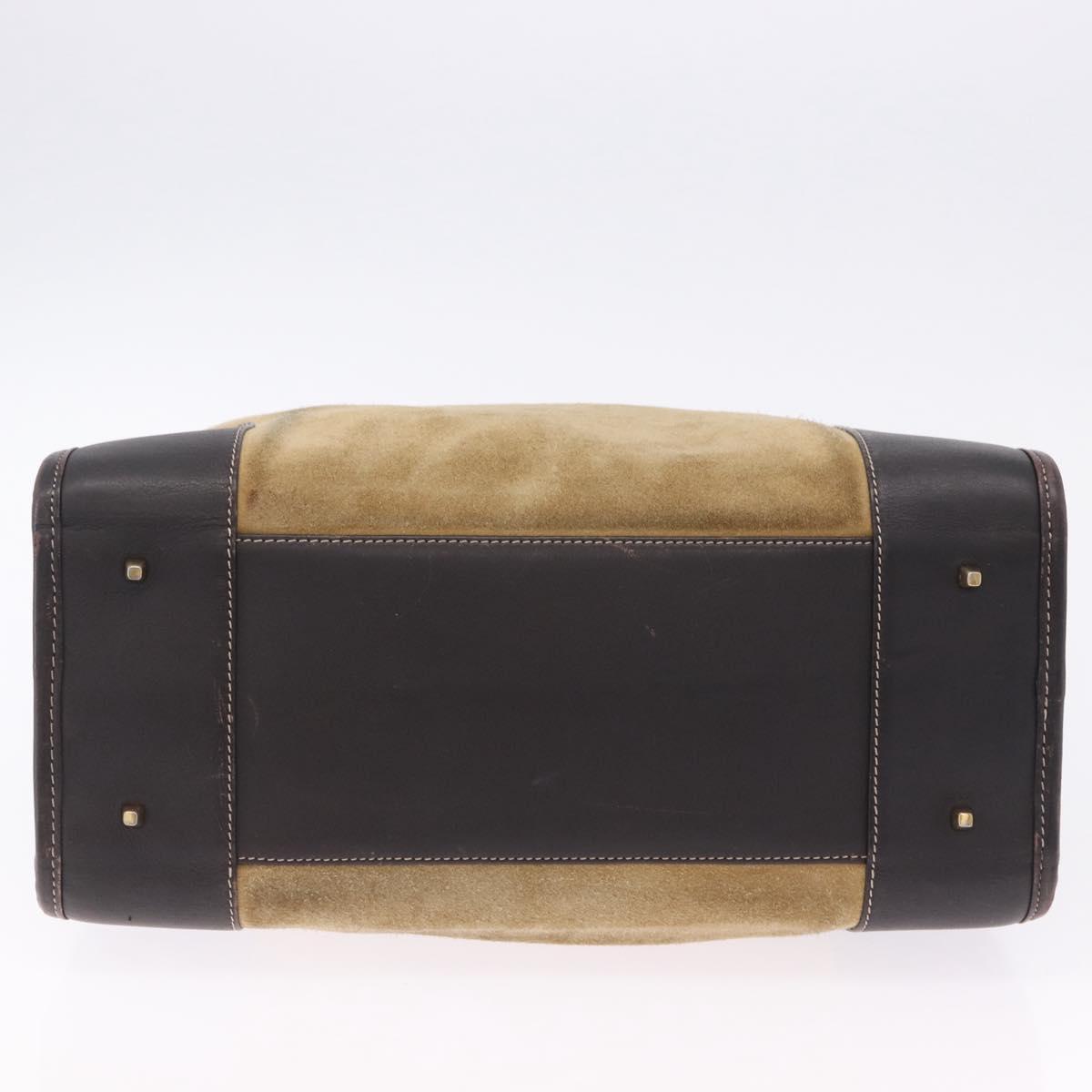 LOEWE Amazona 32 Hand Bag Suede Beige Gold Tone Auth ka6134