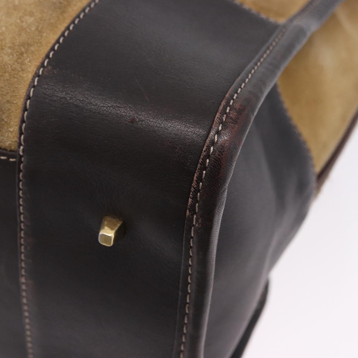 LOEWE Amazona 32 Hand Bag Suede Beige Gold Tone Auth ka6134