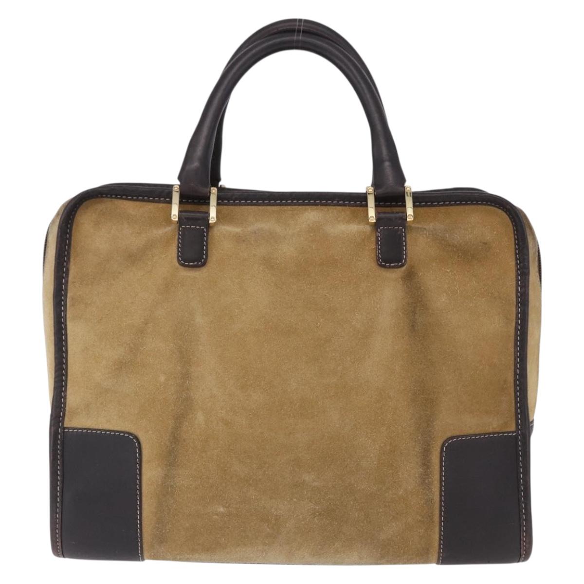 LOEWE Amazona 32 Hand Bag Suede Beige Gold Tone Auth ka6134