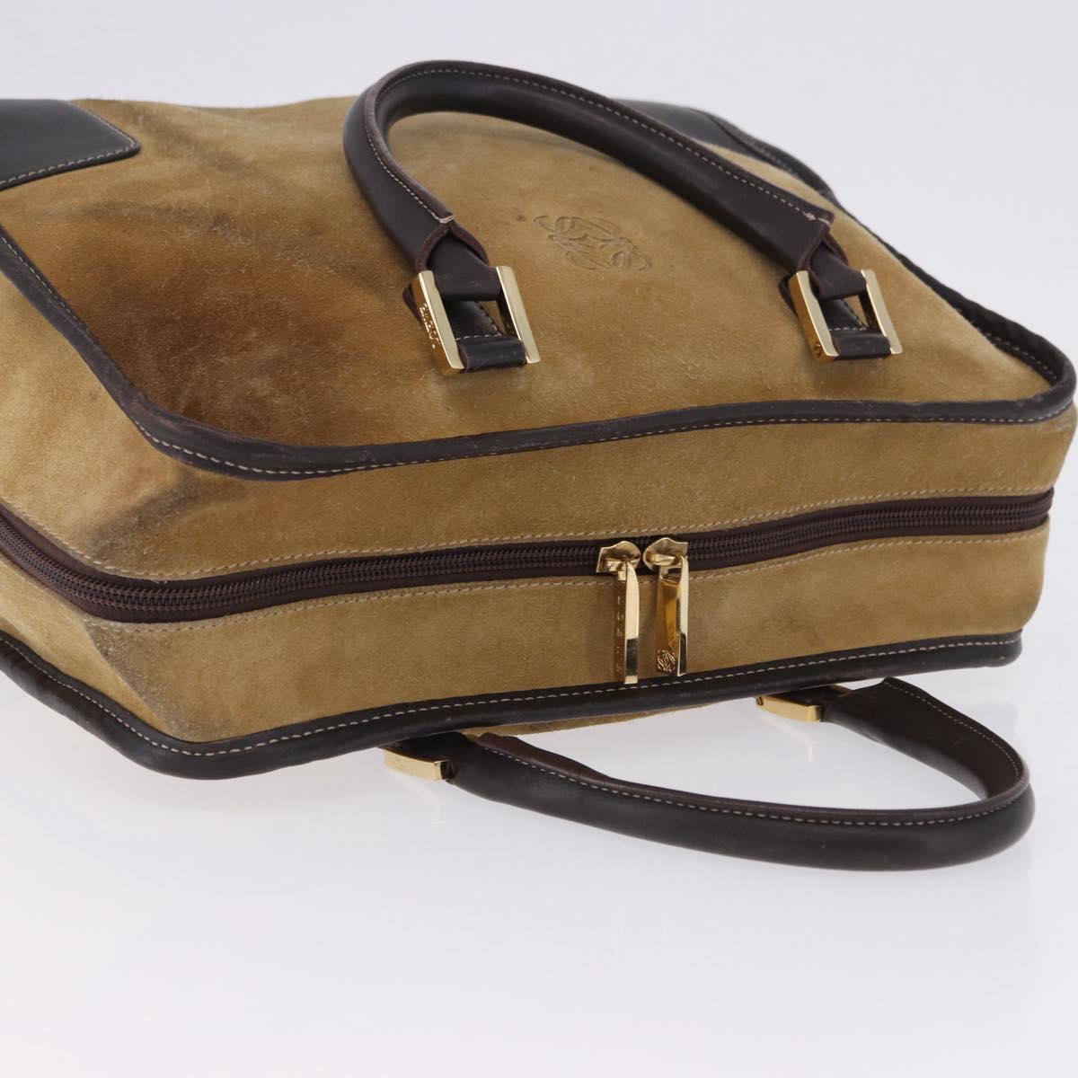 LOEWE Amazona 32 Hand Bag Suede Beige Gold Tone Auth ka6134