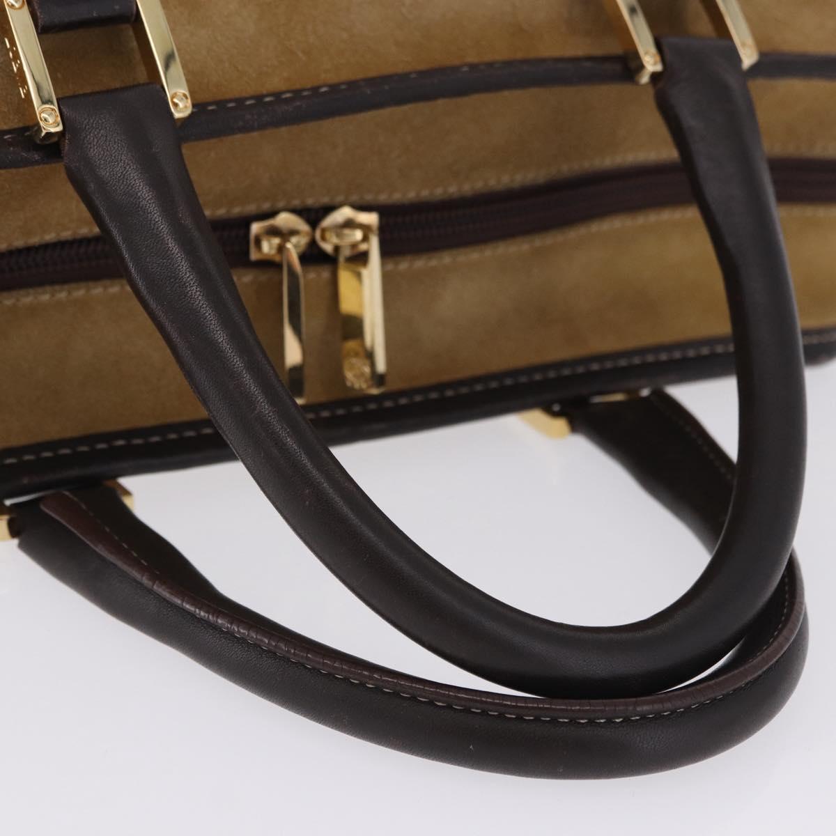 LOEWE Amazona 32 Hand Bag Suede Beige Gold Tone Auth ka6134