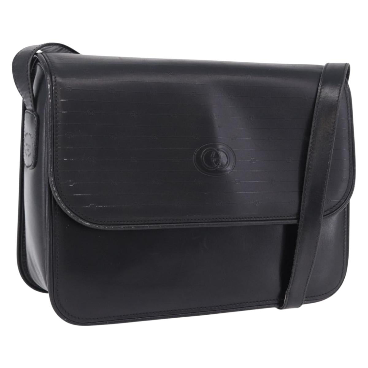 GUCCI GG Shoulder Bag Leather Black Gold Tone 14 001 5519 Auth ka6135