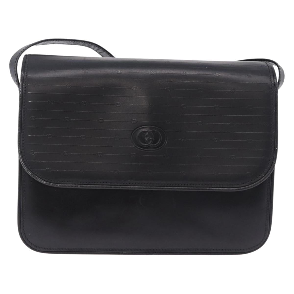GUCCI GG Shoulder Bag Leather Black Gold Tone 14 001 5519 Auth ka6135