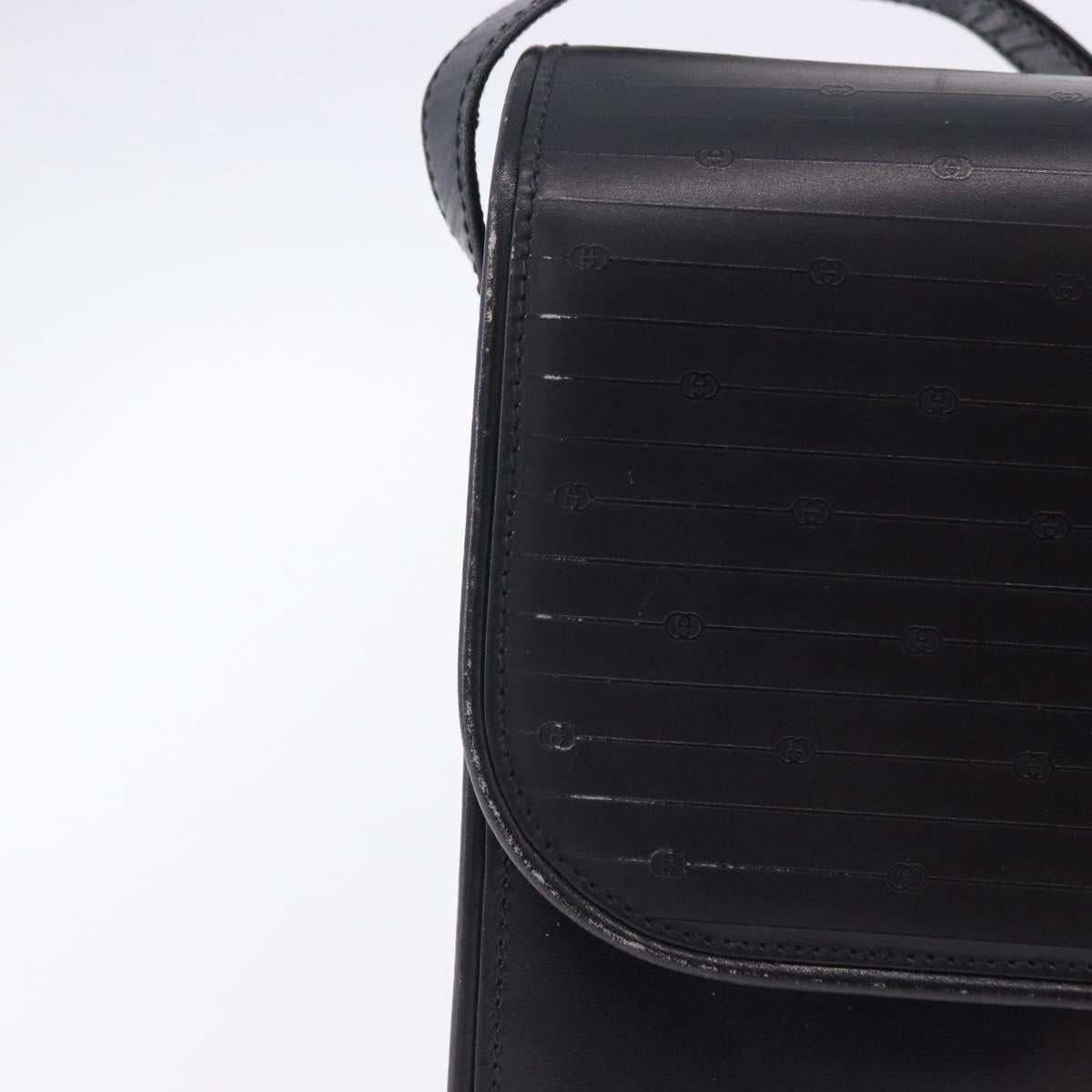 GUCCI GG Shoulder Bag Leather Black Gold Tone 14 001 5519 Auth ka6135