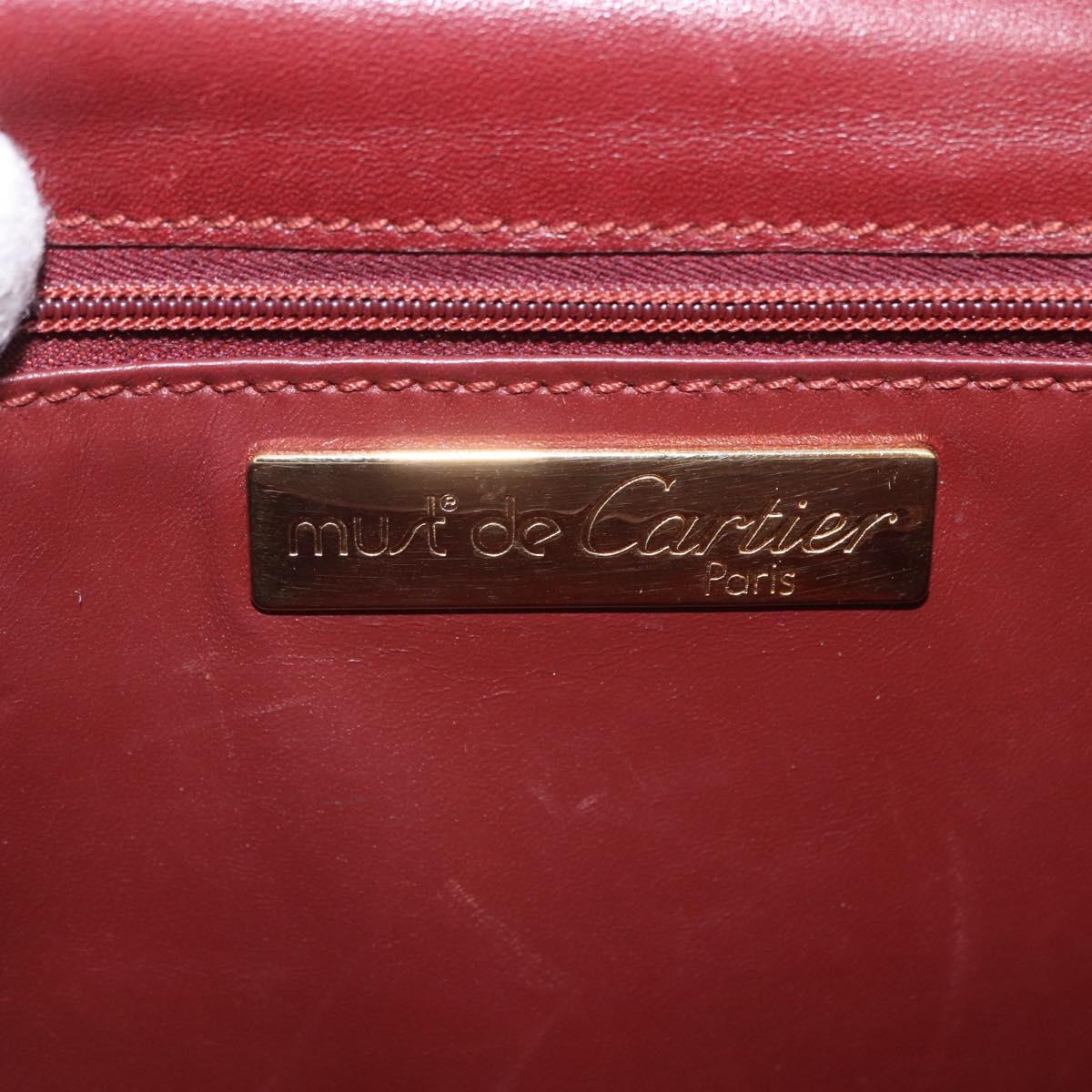 CARTIER Must Line Shoulder Bag Leather Bordeaux Gold Tone Auth ka6136