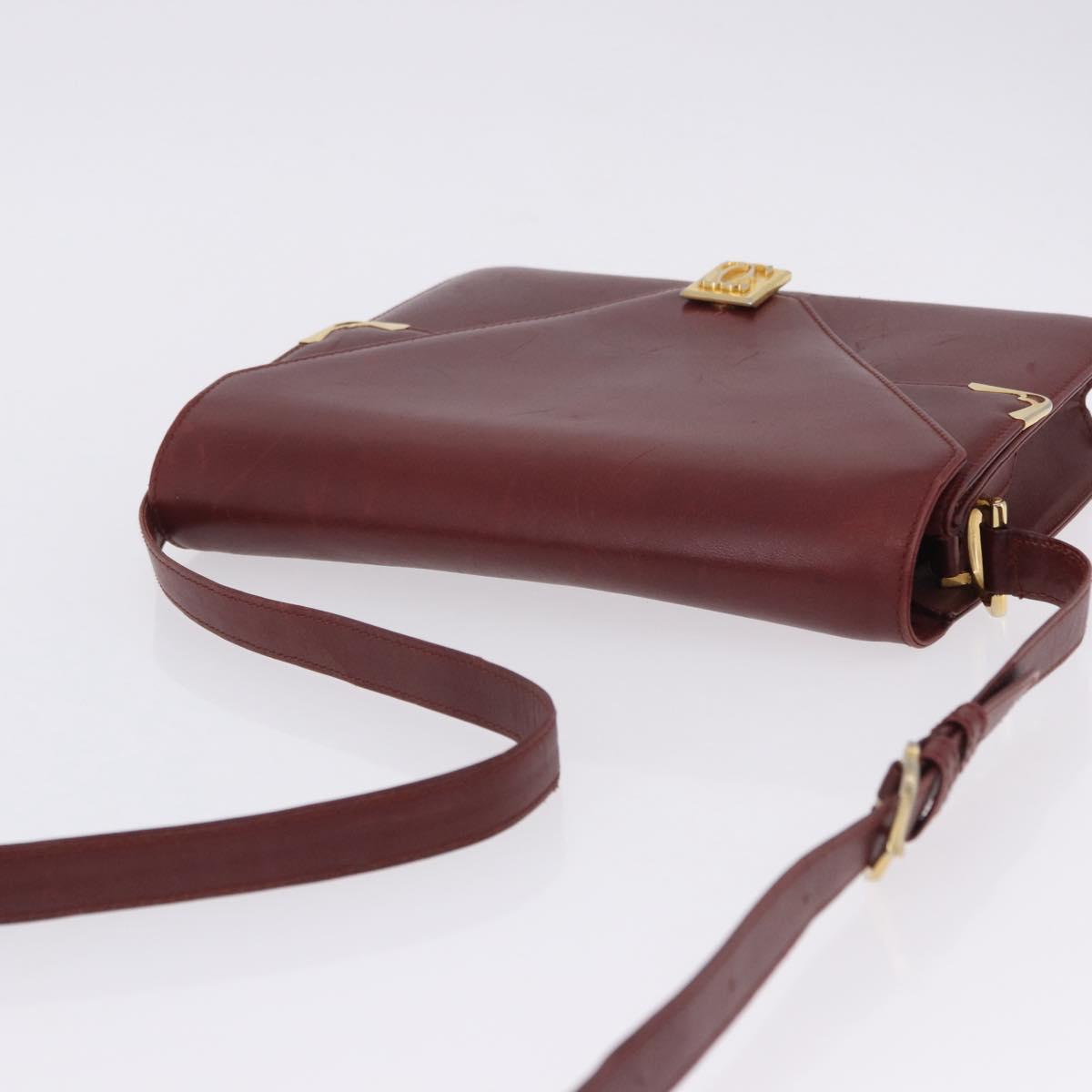 CARTIER Must Line Shoulder Bag Leather Bordeaux Gold Tone Auth ka6136