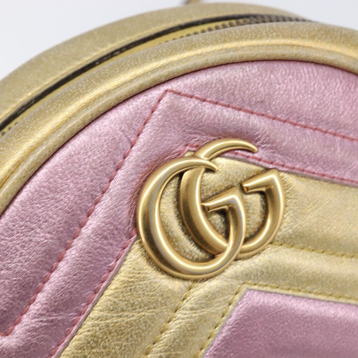 GUCCI GG Marmont Chain Shoulder Bag Leather Gold Pink 550154 Auth ka6138A