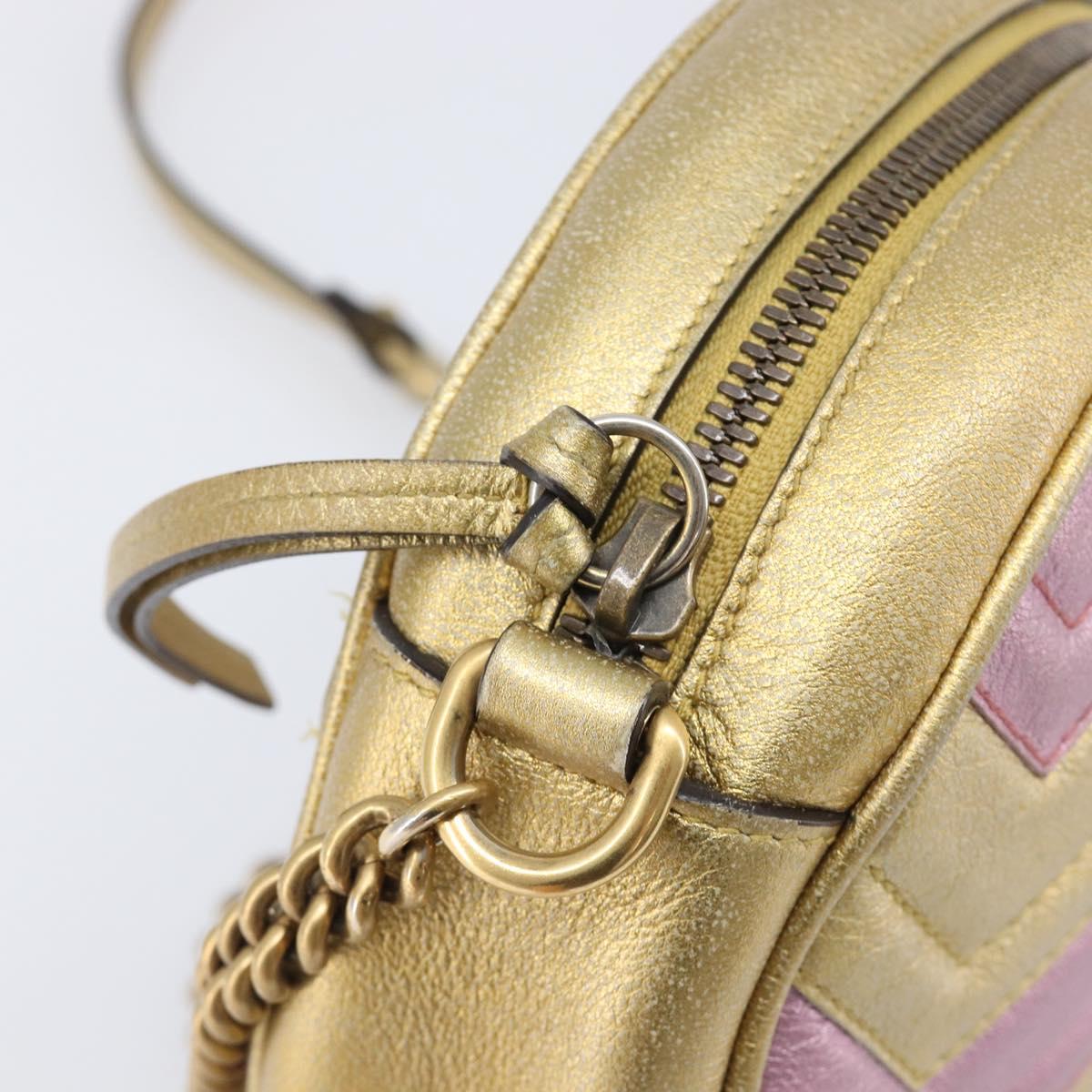 GUCCI GG Marmont Chain Shoulder Bag Leather Gold Pink 550154 Auth ka6138A