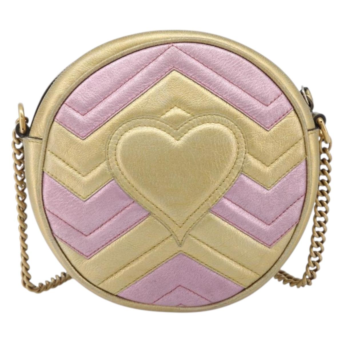 GUCCI GG Marmont Chain Shoulder Bag Leather Gold Pink 550154 Auth ka6138A