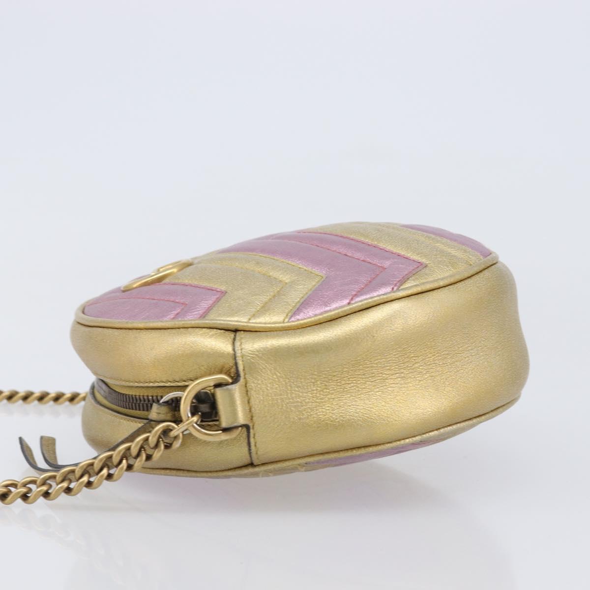 GUCCI GG Marmont Chain Shoulder Bag Leather Gold Pink 550154 Auth ka6138A